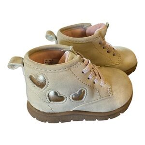 Carters  Adorable Infant Beige Heart Accent Lace-Up Boots, Size 3